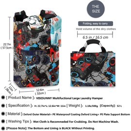visesunny Large Capacity Laundry Hamper Basket Monster Truck Car Pattern Oxford Cloth Storage Baskets for Bedroom, Bathroom, Dorm, Kids Room