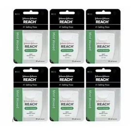 Johnson & Johnson 6 Pack Reach Mint Waxed Dental Floss -55 yards Each Ships Free!!
