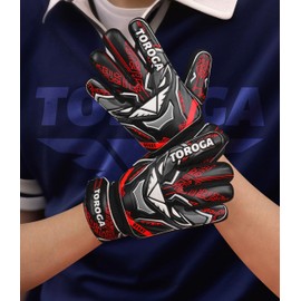 TOROGA Football Goalkeeper Gloves For Boys, Kids Children Youth Soccer Goalie Gloves with 4mm Latex Finger Spine Protection Super Grip Palm Goalkeeping Gloves (Red, 4)