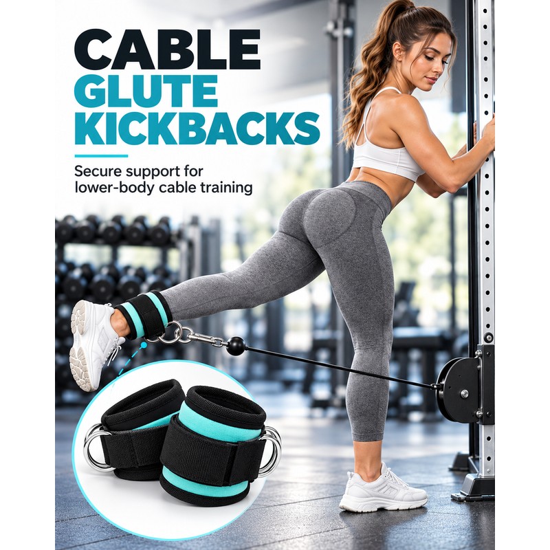 Adjustable Ankle Straps for Cable Machine Workouts – Padded Dual
