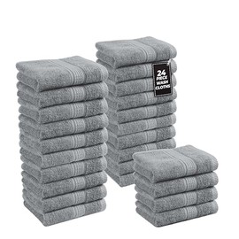 Lane Linen Wash Cloths Set of 24- Spa & Salon Quality - 100% Ring Spun Cotton Face Cloths - Soft & Ultra Absorbent Washcloths for Body, Beauty, Home, Gym - Fingertip Towels - 13"x13", Cool Grey Towels