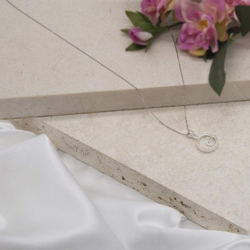 Tuscany Silver Floating CZ Stones C Round Pendant on Curb