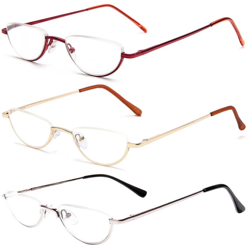 REAVEE 3 Pack Half Frame Retro Designer Alloy Reading Glasses
