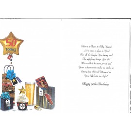 Cards Galore Online Son 50th Birthday Card Balloons and Presents Embossed Silver Foil 9x6.25