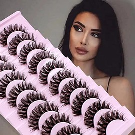 Riya Eyelashes Russian Strip Lashes Natural Wispy Fluffy 3D Effect Hybrid Strip Lashes Fake Eyelashes 10 Pairs Pack (sj28)