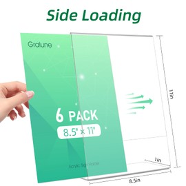 6Pack Acrylic Sign Holder 8.5 X 11, Vertical Slanted Back Sign Holder, Clear Sign Holder Plastic Paper Holder, Acrylic Stands for Display 8 x 10, Tabletop Sign Holder for for Home, Office, Store, Restaraunt