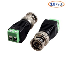 baolongking 10-Pack BNC Connector Coaxial Cat5/Cat6 to BNC Male Video Balun Connector Screw Terminal Solderless Socket Adapters for CCTV Surveillance Camera, DVR, TV, Video