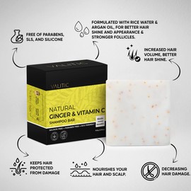 VALITIC Natural Ginger & Vitamin C Shampoo Bar - Anti Dandruff, Strengthens and Promotes Hair Revitalization - SLS & Paraben Free - Vegan Eco Friendly - Natural Biotin & Keratin - for all Hair Types