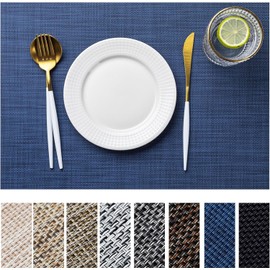 LEXMORE PVC Woven Placemats 4 PCS Wipeable Indoor/Outdoor Table Mats Washable Vinyl Place Mats for Dining Table, Set of 4-Navy Blue