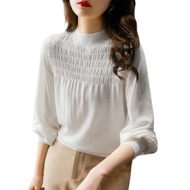 DayaEmmoTQ Knit Sweater, High Neck, Women's, Thin, Cut and Sewn, Long Sleeve, Stretch Top, Casual, Soft, Loungewear, Plain, Beautiful, Work, Warm, Slimming, Office, Everyday Wear, Outings, Adults