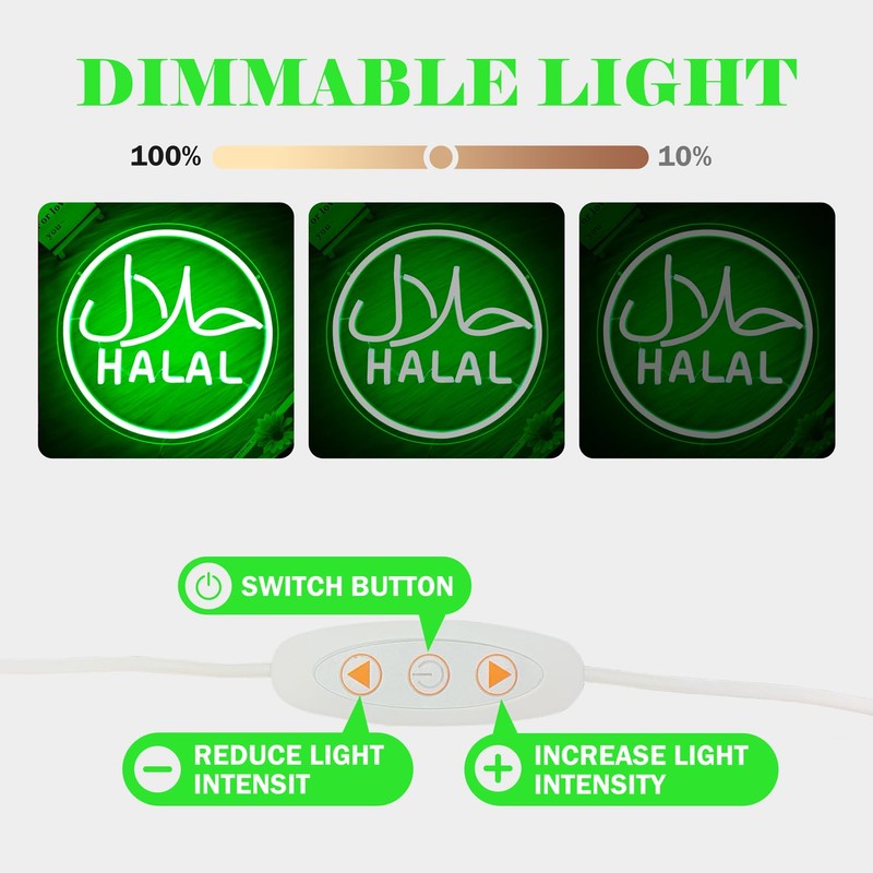 Halal Neon Signs for Wall Decor Dimmable Led Green Restaurant