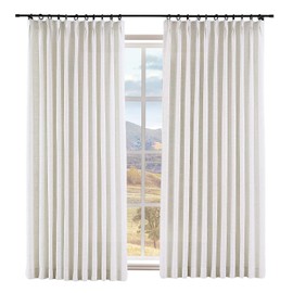 Macochico 52 W x 96 L Blackout Faux Linen Curtains Blackout Room Drapery Panel with Pinch Pleated for Bedroom Classrooms Sliding Glass Door,Beige White (1 Panel)