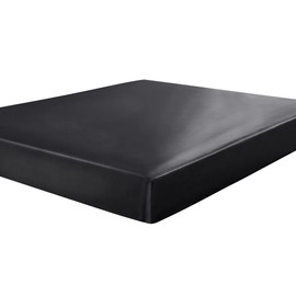 sourcing map Satin Fitted Sheet, Solid Silky 12" Deep Pocket Bed Sheet, Soft and Breathable Satin Bed Fitted Sheet Black Single (99 x 190cm)