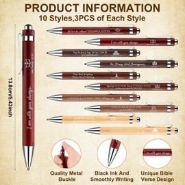 30 Set Christian Gifts Bible Verse Bamboo Pen Religious Wood Keychain Inspirational Scripture Cards Bulk with Clear Bags & Kraft Ties for Woman Men Sunday School Office Church Supplies