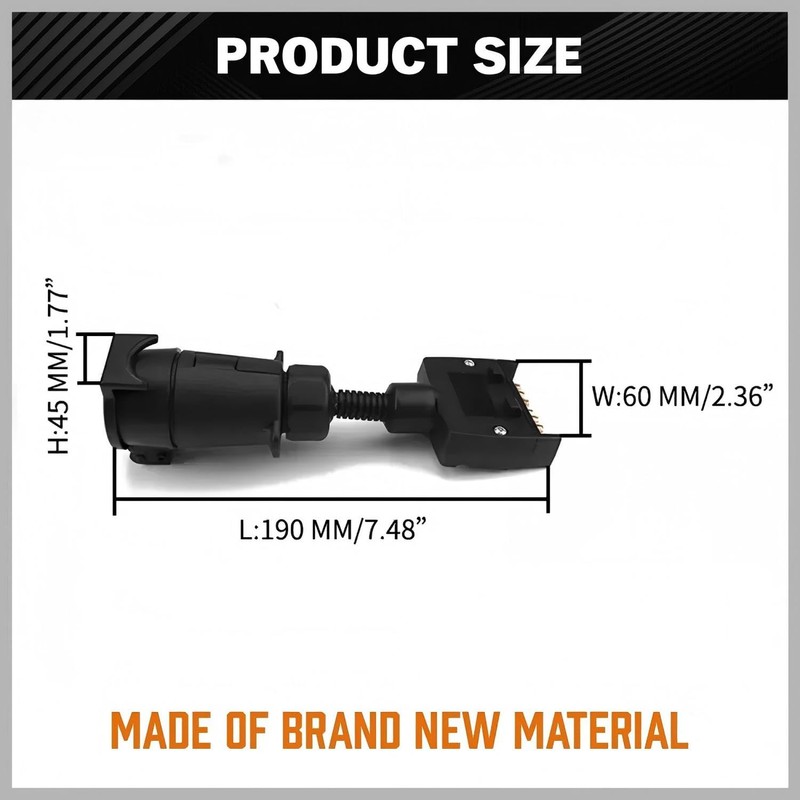 7 Pin Round Male Plug to 7 Pin Flat Female