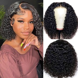 MOOTAFUL Bob Wig Human Hair 13x4 Deep Curly Lace Front Wig Human Hair Pre Plucked 200% Density Short Bob Curly Wig with Baby Hair Glueless Curly Wig for Black Women 12 Inch