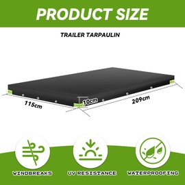 209 x 115 x 10 cm Trailer Tarpaulin, Flat Tarpaulin, Tarpaulin for Trailers with Tarpaulin Rope, Trailer Tarpaulin 420D Material, Waterproof, Sun Protection, with Reflective Strips