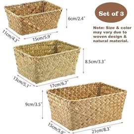 Wicker Baskets for Storage, Seagrass Woven Basket for Organizing,Handwoven Storage Bins for Home, Set of 3 Basket Organizer,Natural (Light Brown)
