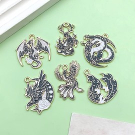 Sailanzi 12pcs Alloy enamel black Gothic style animal flying dragon fox series Pendant Jewelry Making DIY Keychain Earrings Pendant Various Design Charms for Jewelry Making Bracelets Necklace (SN981)