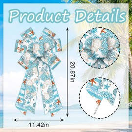 On-Airstore Large Summer Wreath Bows Ocean Burlap Bows for Wreath, Blue Stripe Ribbon Bows Sea Turtle Starfish Decor Bows for Summer Indoor Outdoor Decoration Wreath Ornament Supplies