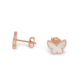 Mother of Pearl Butterfly Earrings Rose Gold Plated Sterling Silver 10mm Mother of Pearl Nacre, Mother of Pearl, Mother of Pearl