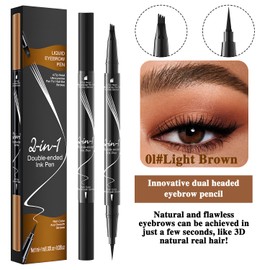 MOTIBACK Professional Dual Ended Eyebrow Pencil - Ultra Fine Tip & 4-Prong Micro-Fork, Black | Waterproof & Smudgeproof Formula for Defined Natural Brows (Black)