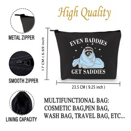 JXGZSO Mental Health Matters Merch Funny Raccoon Meme Even Baddies Get Saddies Makeup Bag ADHD Gift Therapist Gift Raccoon Gift (Even Baddies Bag CA)