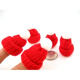5pcs of Cute red Mini Knitted Hat Christmas Bobble Hat Beanie Decoration Stockings