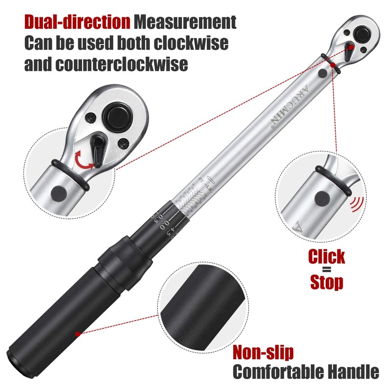 ARUCMIN 3/8-Inch Drive Click Torque Wrench (10-100 ft.-lb./15-135 Nm) Dual-Direction