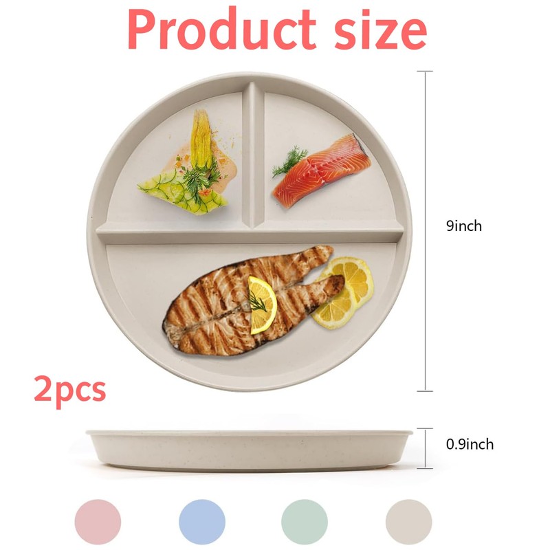 Ezranova 2 pcs Divided Dinner Plates,Reusable Plastic Divider Plates,Unbreakable Divided