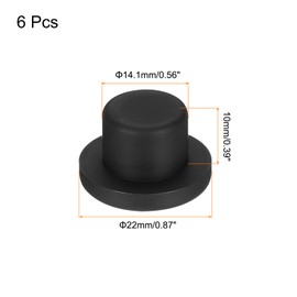 MECCANIXITY High Temp Silicone Plug Mount Dia 14.1mm/0.56 Inch T Shaped Solid Rubber Stopper Hole Plugs for Coating Plating Waterproof Sealing Plugs Black Pack of 6(OD 22mm/0.87 Inch)
