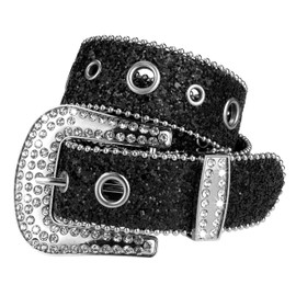 Women Men Rhinestone Belt Western Cowgirl Cowboy Bling Studded Leather Belt for Jeans Pants (suit for waist 27-39")