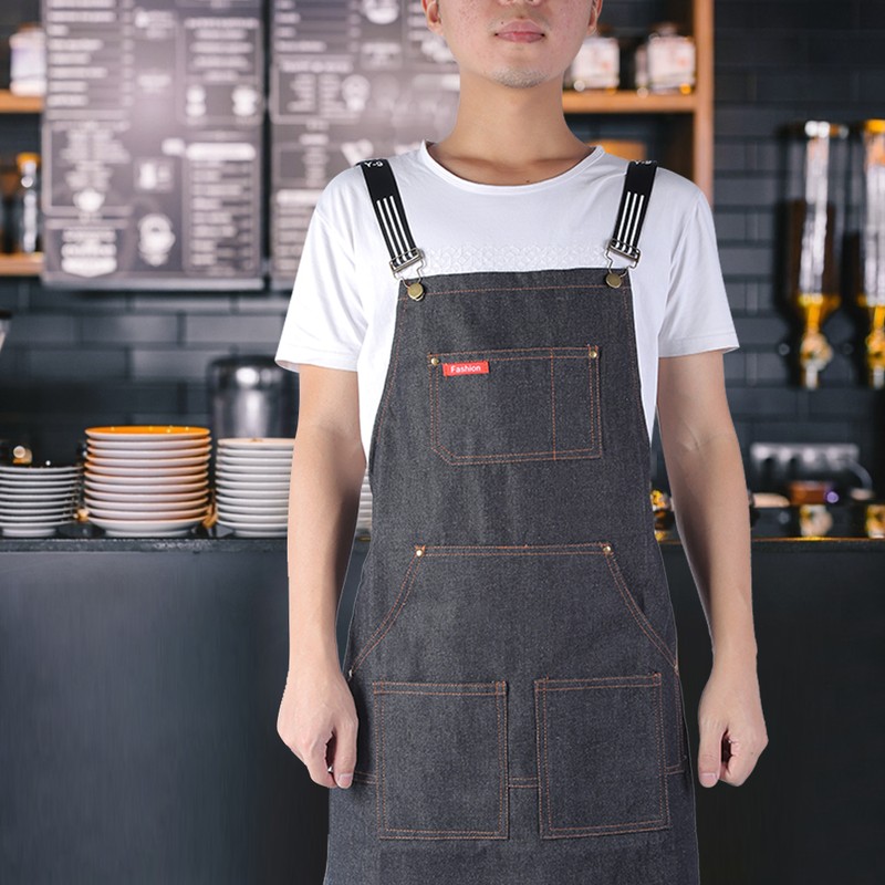 Unisex Waterproof Black Denim Hair Cutting Barber Salon Coffee Waiter