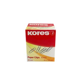 Kores - Small Metal Paper Clips for School, Office and Home, Galvanized Steel, Strong and Long-Lasting, 25 mm, Pack of 10 Boxes x 100 Clips
