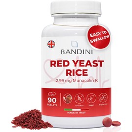 Bandini® Red Yeast Rice Supplement | 99.7mg Red Rice, 2.9mg Monacolin K per Tablet | No Fillers, Vegan, Non-GMO, Laboratory Tested | 90 Tablets (Pack of 1)