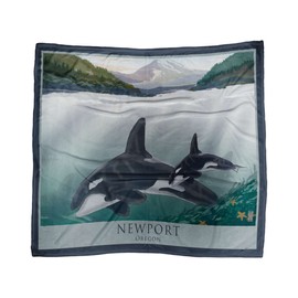 Northwest Art Mall Newport Oregon Orca Pod Puget Sound Ultra Fleece Bed Sofa Travel Cozy Blanket from Illustration by Artist Mike Rangner 50" x 60".