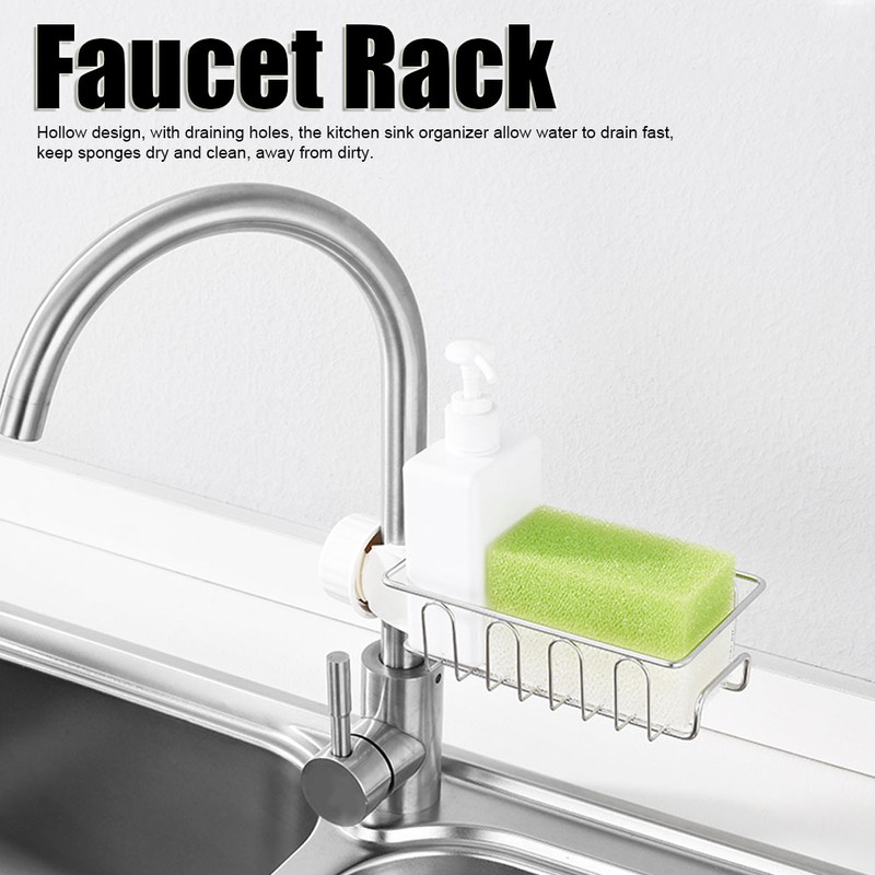 2Pcs Faucet Storage Rack Stainless Steel Sink Caddy Organizer Soap