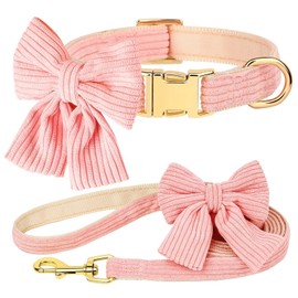 Didog Dog Collar and Leash Set with Bowtie, Girl Dog Collars Metal Buckle Adjustable for Small Medium Dogs(Pink, M)