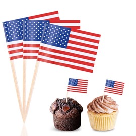 Efivs Arts American Flag 4th of July Cupcake Toppers Picks for Party Decorations Supplies, Toothpick Flags, 100 Counts