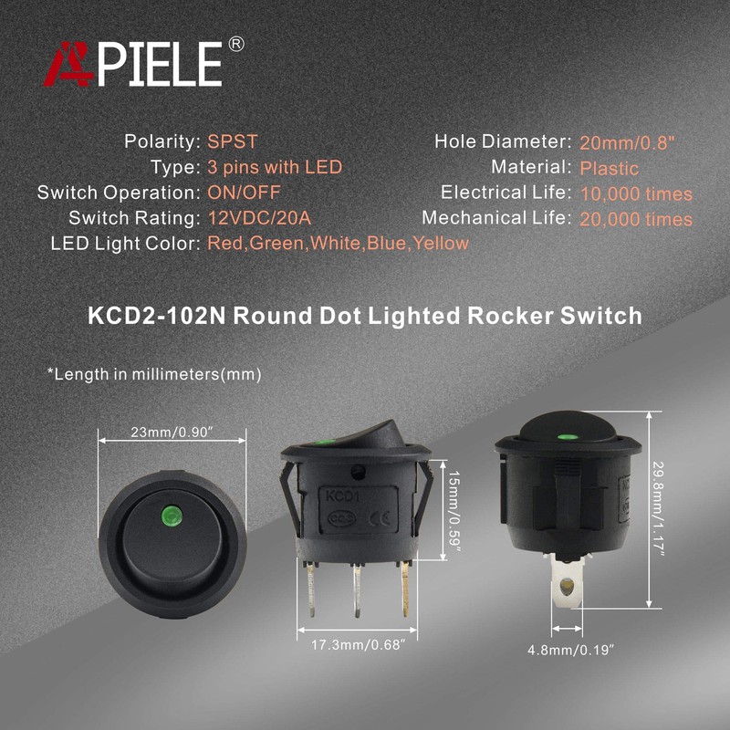 APIELE 8 pieces toggle switch, 2 position on/off with LED