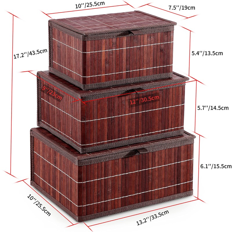 Honygebia Bamboo Decorative Storage Boxes - Set of 3 Woven