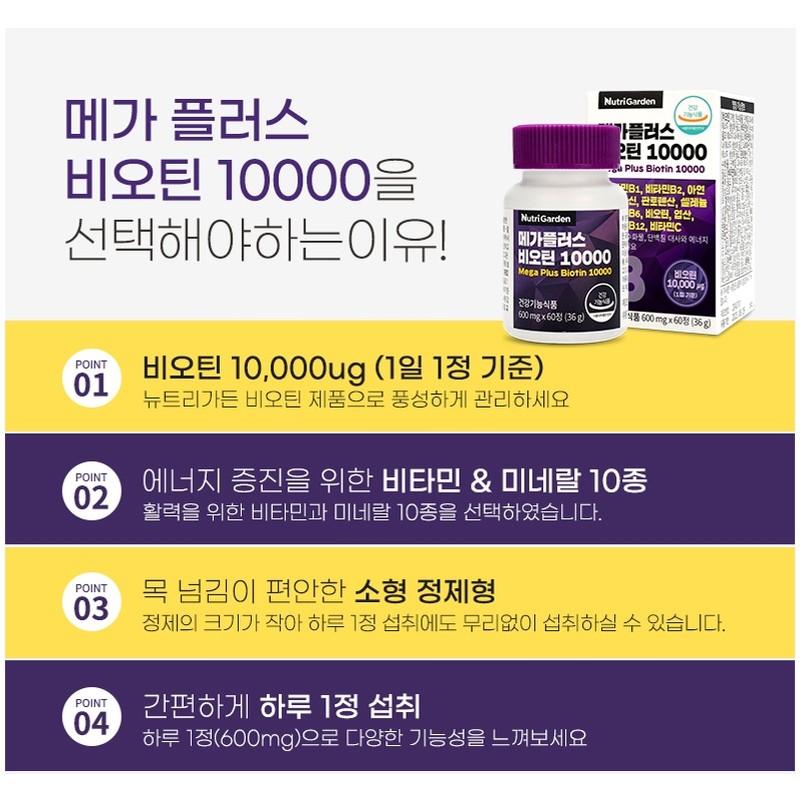 (1+1) Nutrigarden Mega Plus Biotin 10000 600mg x 60 tablets