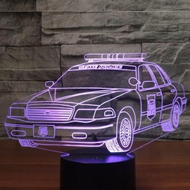 BVAZTVP 3D Police Cars LED Table Desk Lamp,Optical Illusion Night Light,7 Colors Change with USB Charge Touch Control for Home Bedroom Decor for Child Adult
