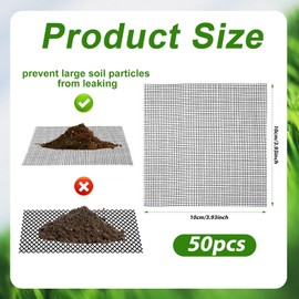 NQEUEPN 50pcs Flower Pot Hole Mesh Pad, 4 Inch Square Mesh Pads for Plant Pots Planter Bonsai Mesh Drainage Screens Flower Pot Bottom Grid Mesh Mat Pad Prevent Soil Loss