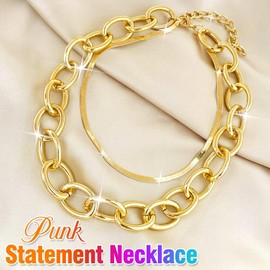 Nicute Fashion Gold Choker Necklace Layered Thick Link Chain Punk Statement Necklace for Women (Gold)