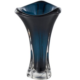Deco 79 Glass Abstract Decorative Vase Ombre Tulip Centerpiece Vase with Clear Base, Flower Vase for Home Decoration 8" x 8" x 15", Dark Blue