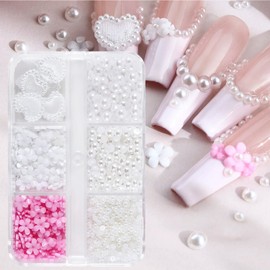 3D Flower Nail Art Charms Mixed Flatback Pearls Nail Supplies with Pearls Manicure DIY Nail Decorations