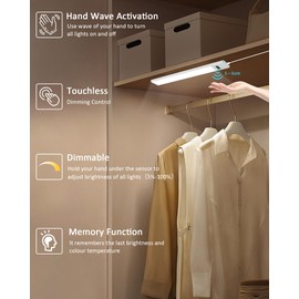 BOYIR Under-Unit Light Kitchen LED Dimmable 30 cm Light Strip with Non-Contact Sensor, 3 Colours Kitchen Lighting Base 3000/4000/6000 K Base Cabinet Lighting LED Strip Kitchen for Cupboard, Workbench