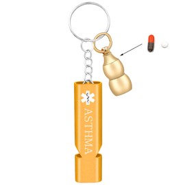 JunyiDIY Emergency Medical Alert Keychain with Whistle and Gourd Pill Holder, Dual-Function Tool Design for Asthma Emergency and Outdoor Use