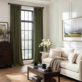 Olive Green Velvet Blackout Curtains 84 Inches 2 Panels Forest Green Elegant Vintage Pinch Pleated Drapes for Living Room Bedroom Thermal Soundproof Back Tab Window Panels,W40 x L84,Home Decor